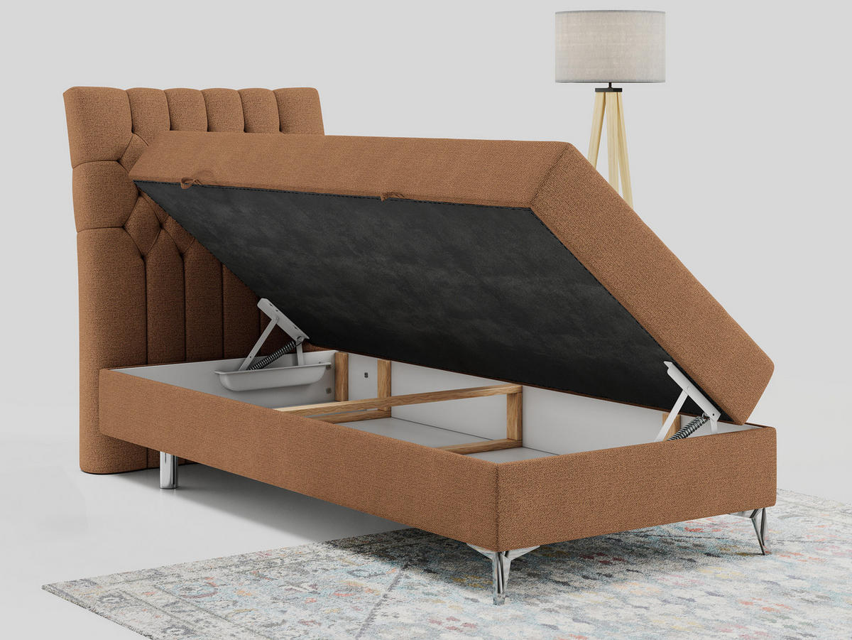 BOXBETT MILEN 90/200 Orange Struktur - H3 - Links Seite - Orange, Holz/Textil (90/200cm) - MKS