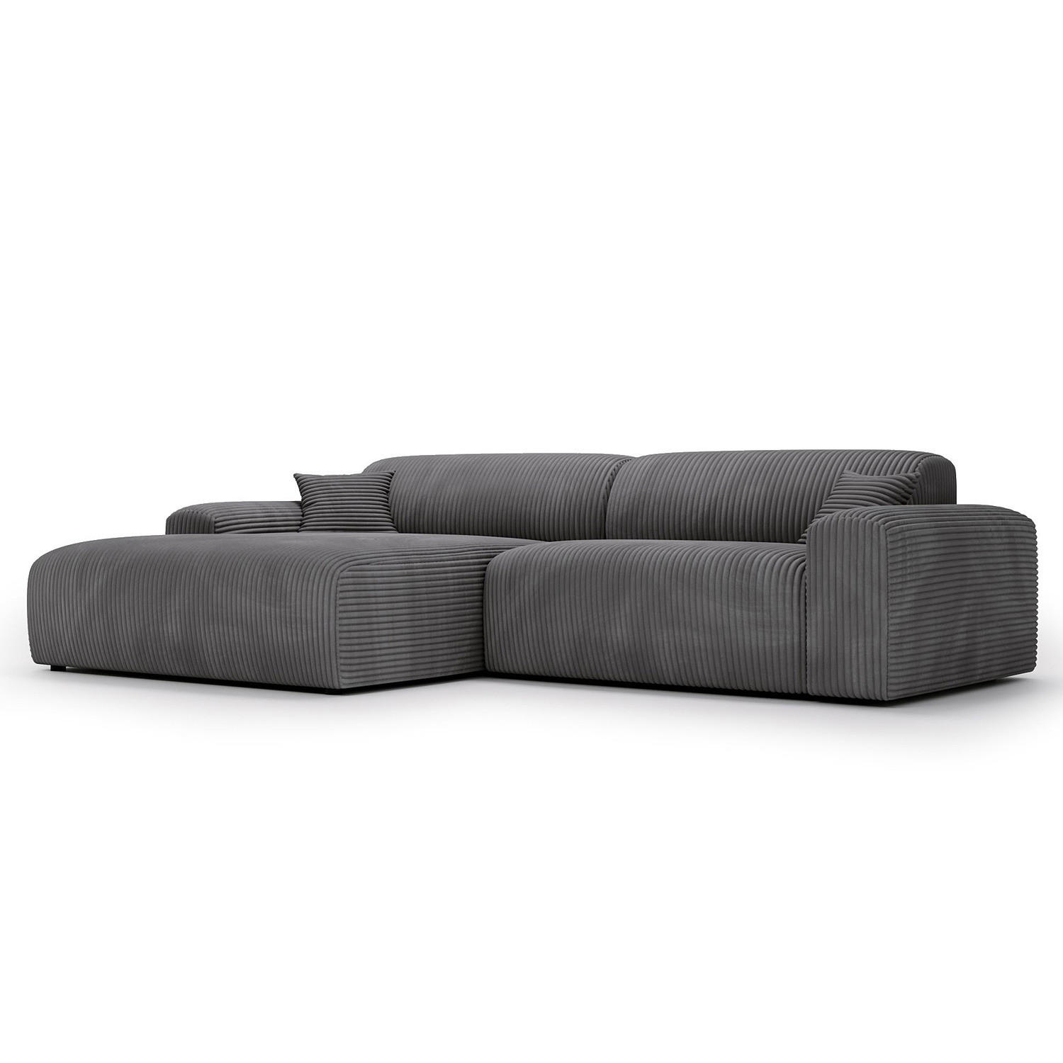 ECKSOFA mit Longchair - Cord - Schwarz/Grau, Kunststoff/Textil (284/178cm) - home24