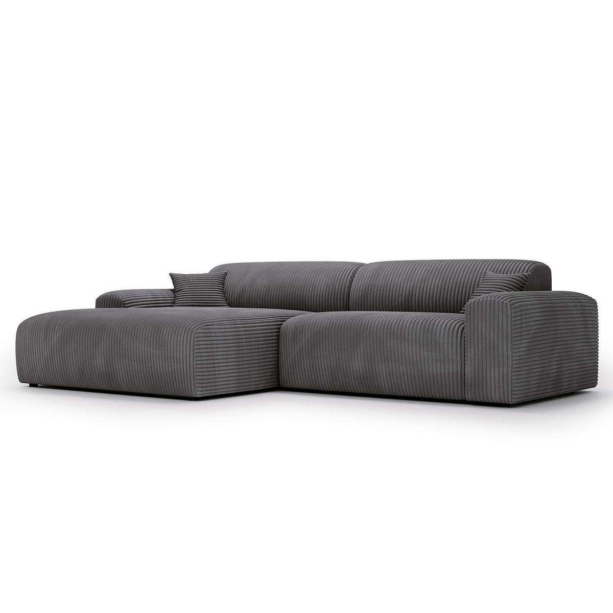 ECKSOFA mit Longchair - Cord - Schwarz/Grau, Kunststoff/Textil (284/178cm) - home24