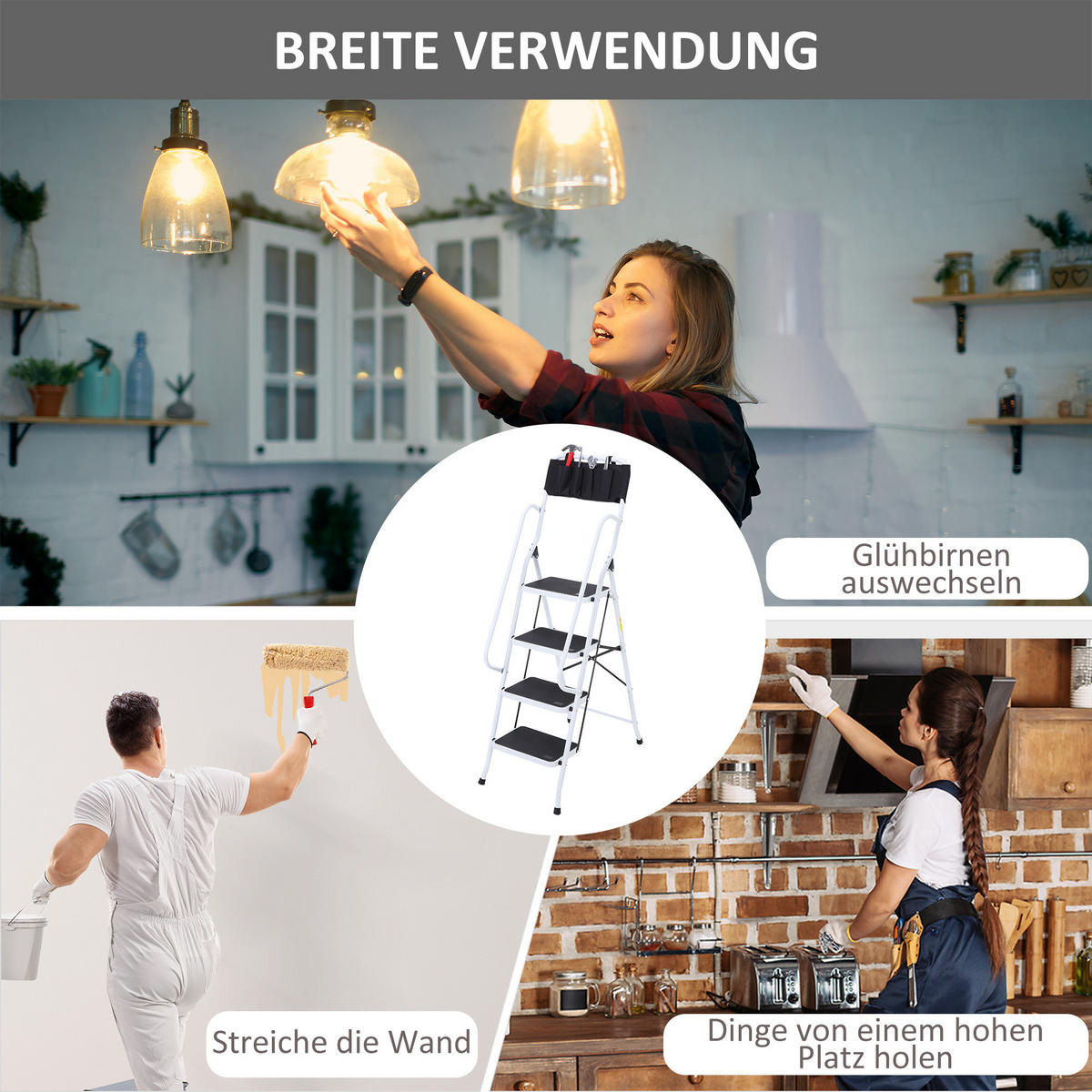 KLAPPTRITT, Stehleiter, Stahl - Multicolor, Metall (50/83/155cm) - HOMCOM