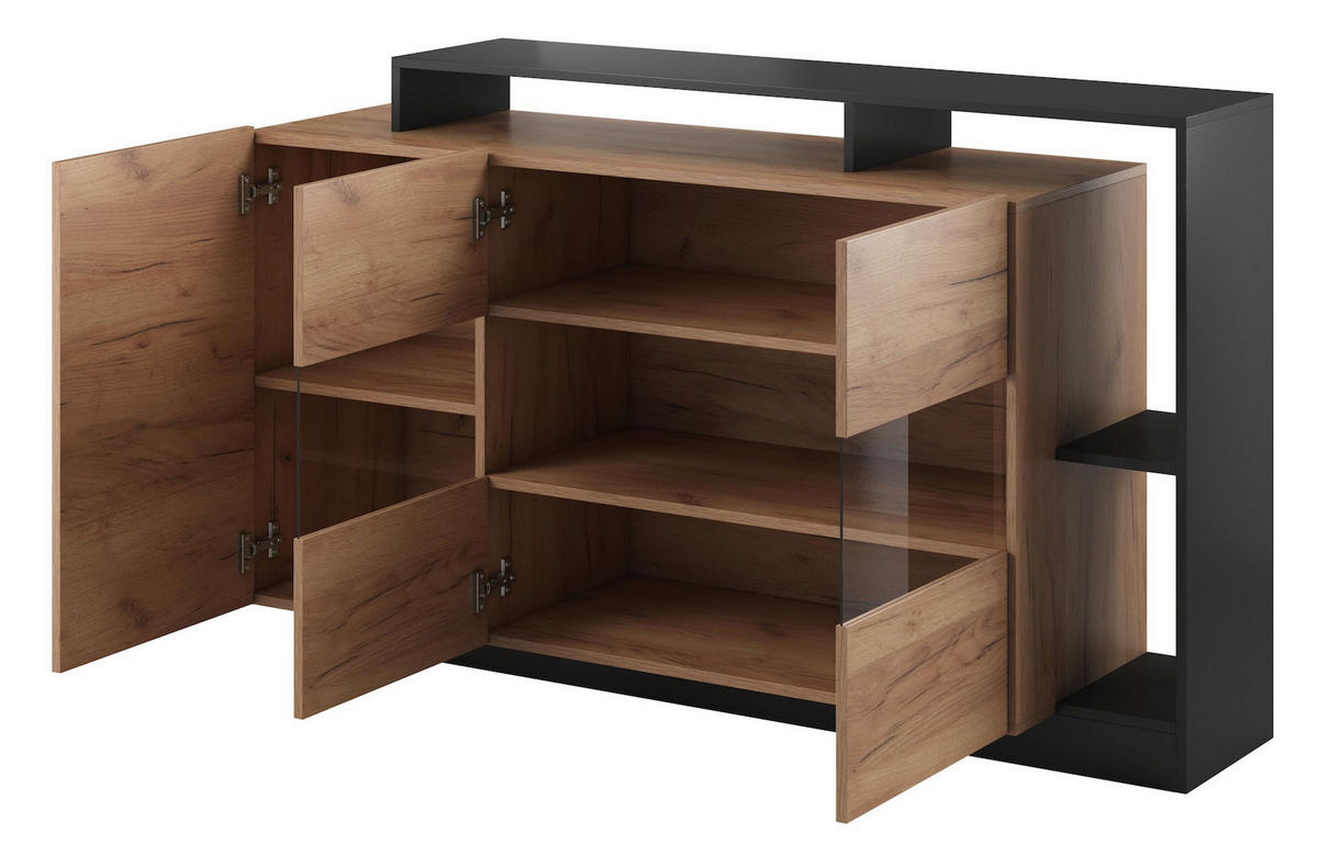 KOMMODE Alva Craft Gold Oak / anthrazit 155 / 44 / 93,5cm - Eichefarben/Anthrazit, Holz/Holzwerkstoff (155/94/44cm) - Feldmann-Wohnen