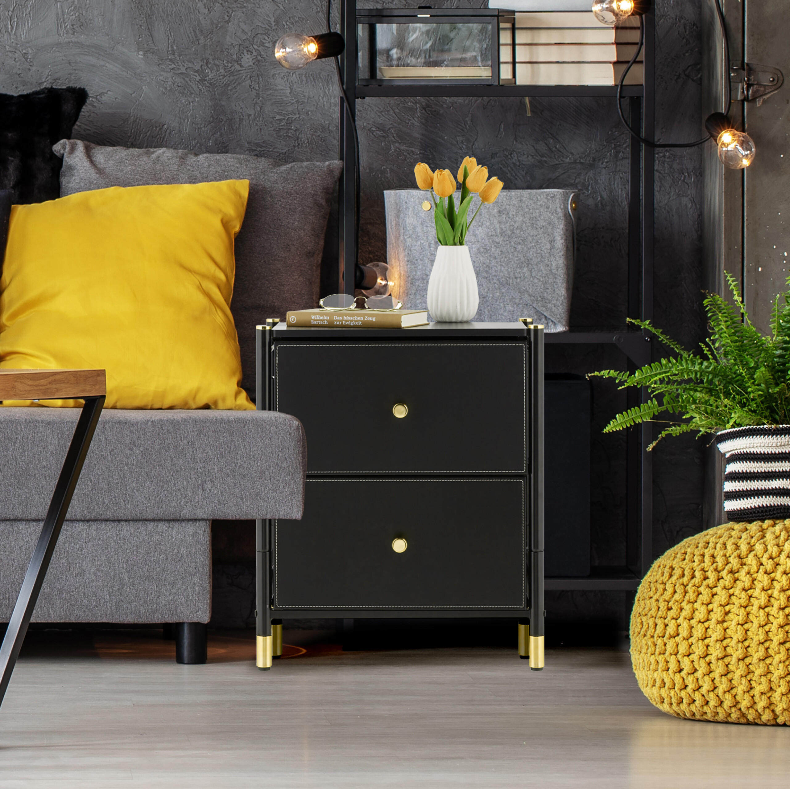 BEISTELLTISCH - Goldfarben/Schwarz, Holzwerkstoff/Kunststoff (46/55.5/33cm) - Relaxdays