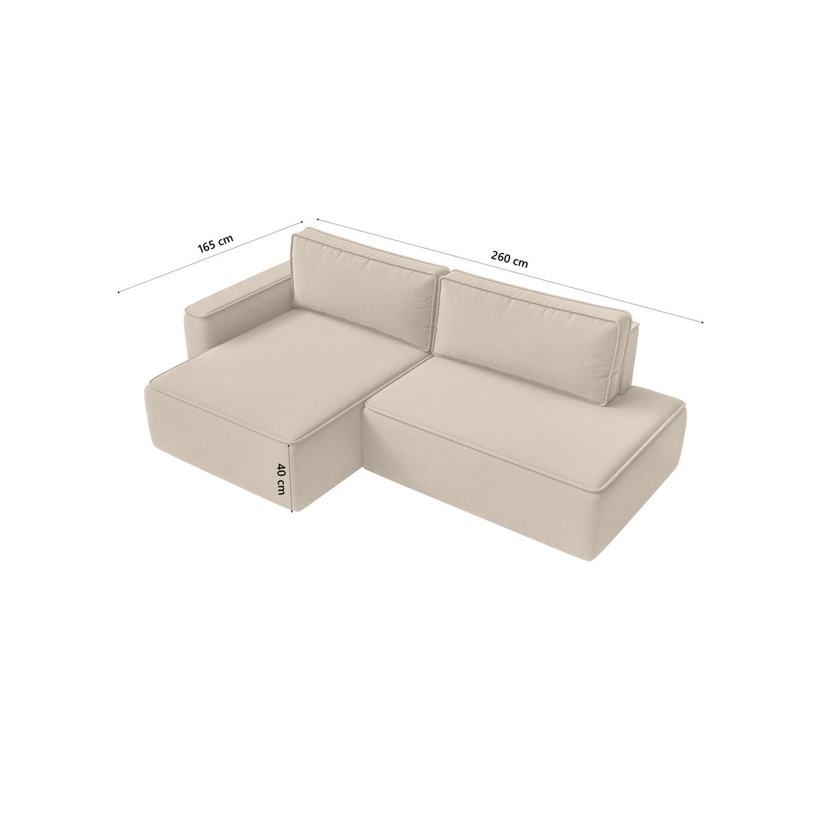 ECKSOFA Sarro mit Schlaffunktion, Beige - Beige, Textil (165/260cm) - Fedve