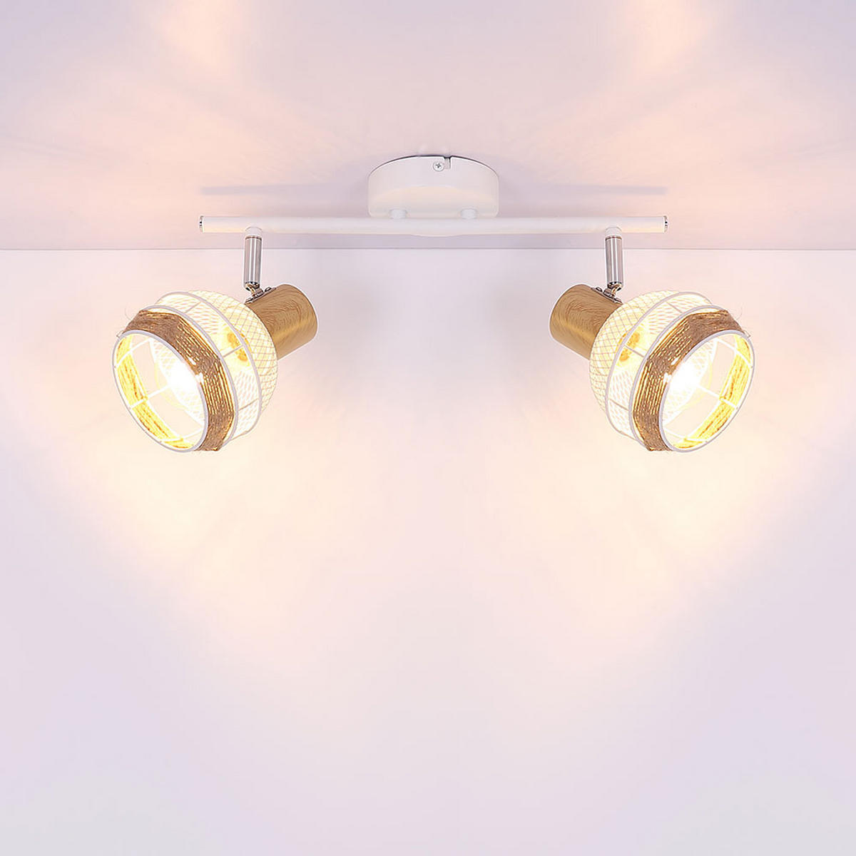 DECKENLEUCHTE Hanfseil Weiß Holzoptik - Weiß, Metall (36/17.5/18.2cm) - Globo Lighting