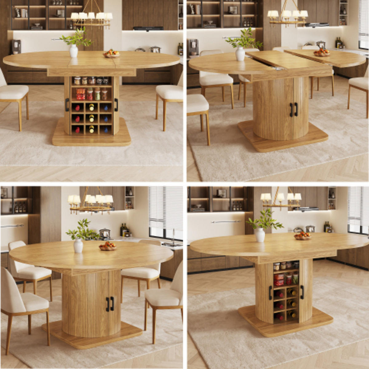 ESSTISCH Ausziehbarer 118-158×118×76 cm aus MDF und Metall mit integriertem Stauraum, naturfarben - Naturfarben, Holzwerkstoff (158/118/76cm) - Luhomfu