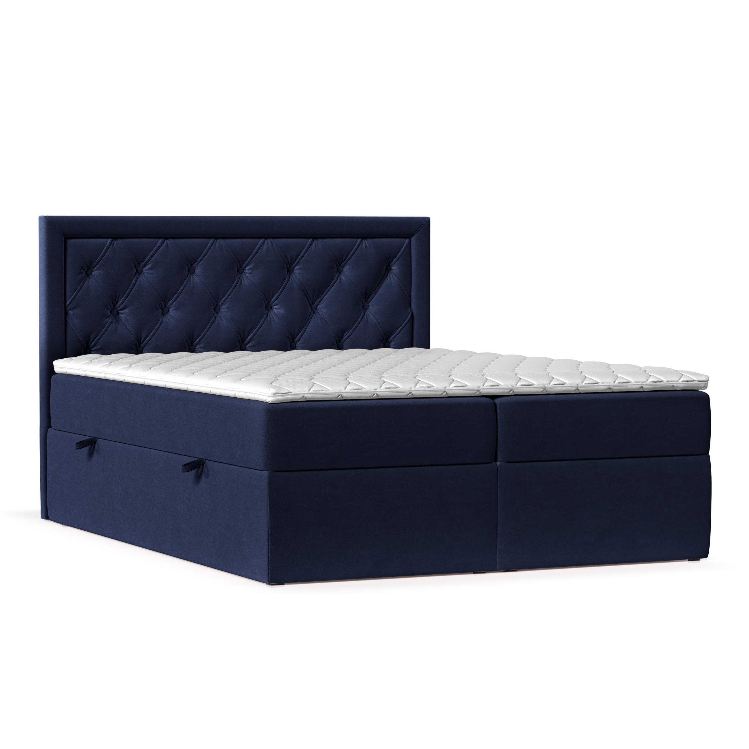 BOXBETT Maestro Marineblau 180/200 cm mit Bonellmatratze und Topper - Schwarz/Dunkelblau, Holz/Holzwerkstoff (180/200cm) - Maison de Reve