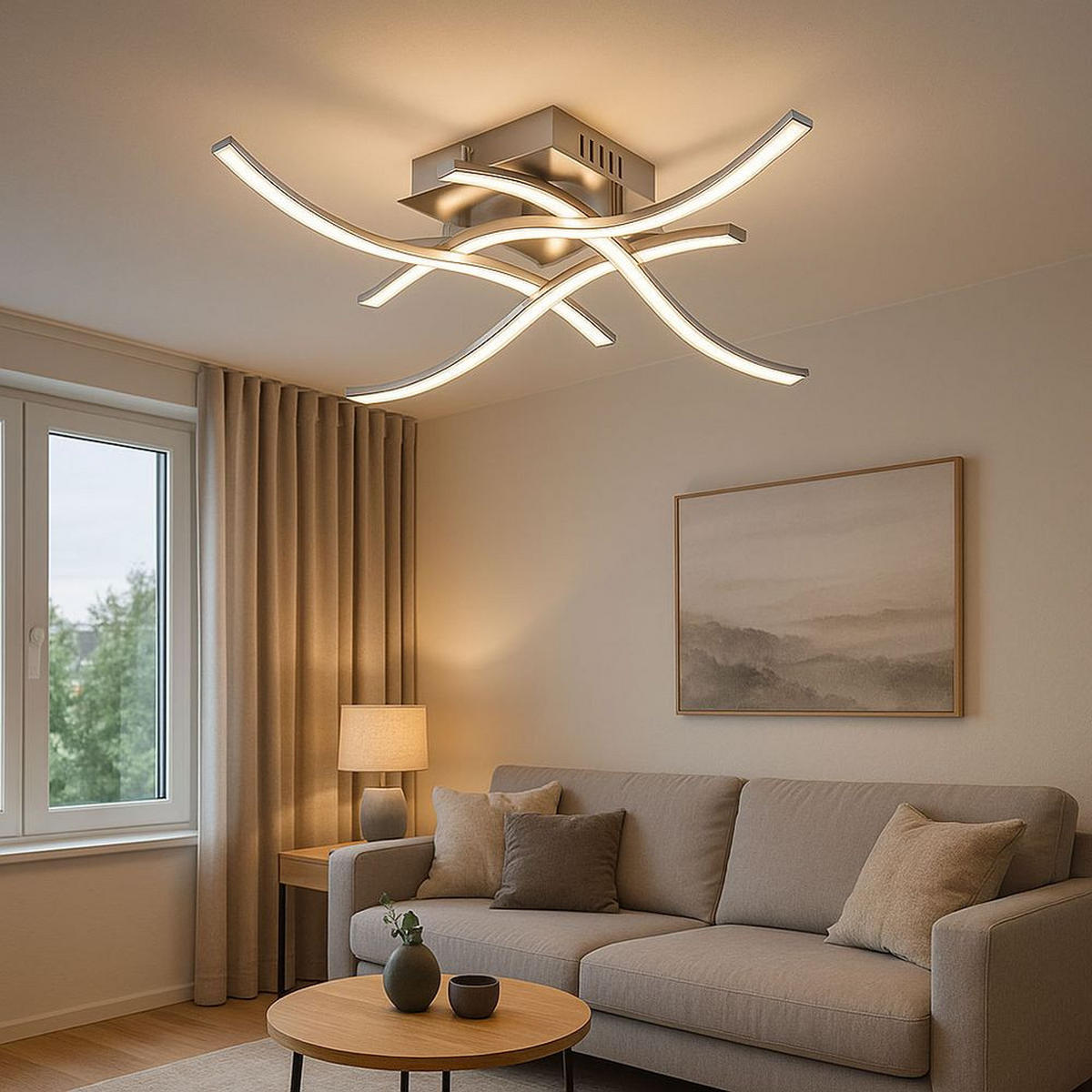 LED DECKENLEUCHTE Sinus Silber gebürstet - Silberfarben, Metall (48/48/10.5cm) - Esto