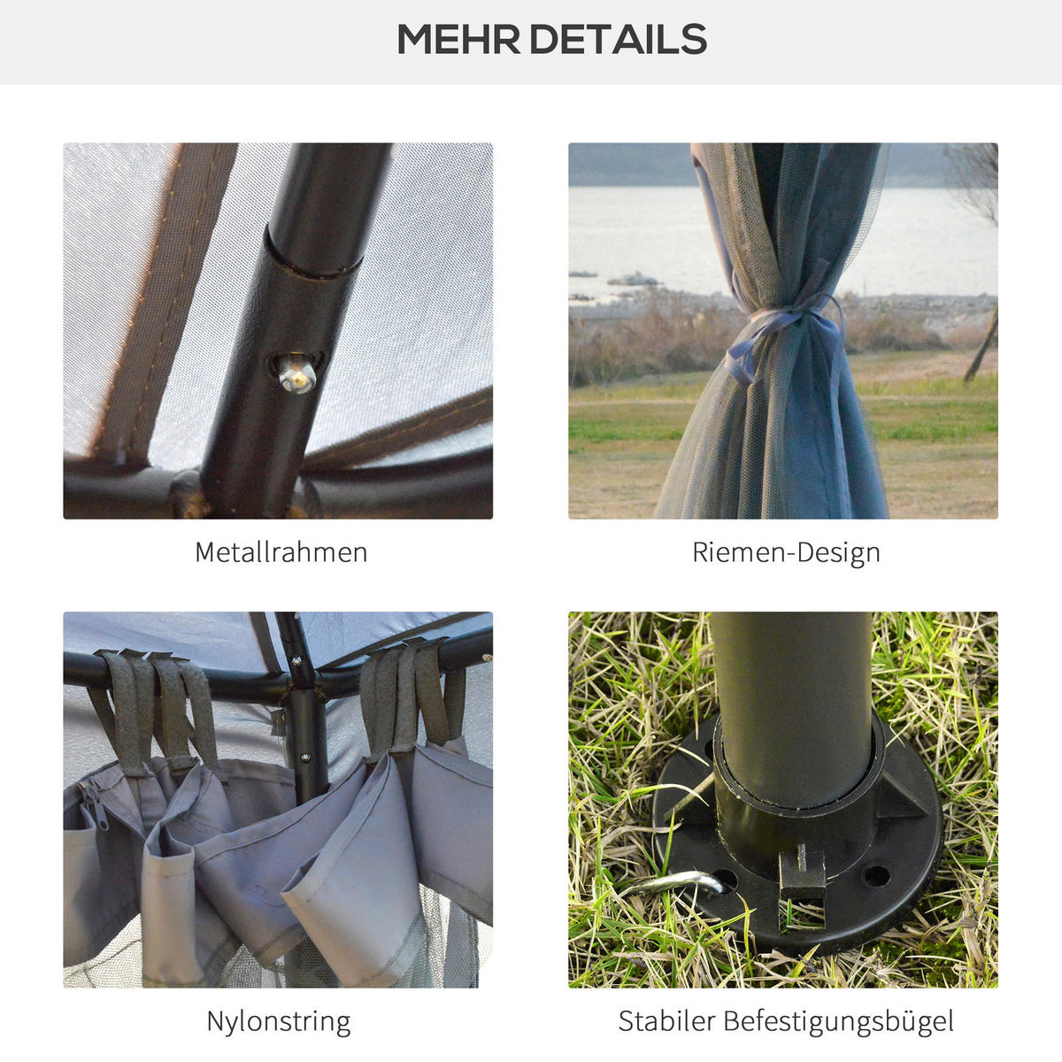 GARTENPAVILLON Metall+Polyester Hellgrau - Hellgrau, Kunststoff/Metall (294/265/294cm) - Outsunny