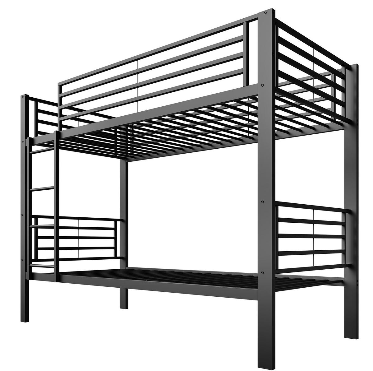 ETAGENBETT aus Metall 90x200 cm Schwarz mit beidseitig montierbarer Leiter - Schwarz, Metall (90/200cm) - Modfu