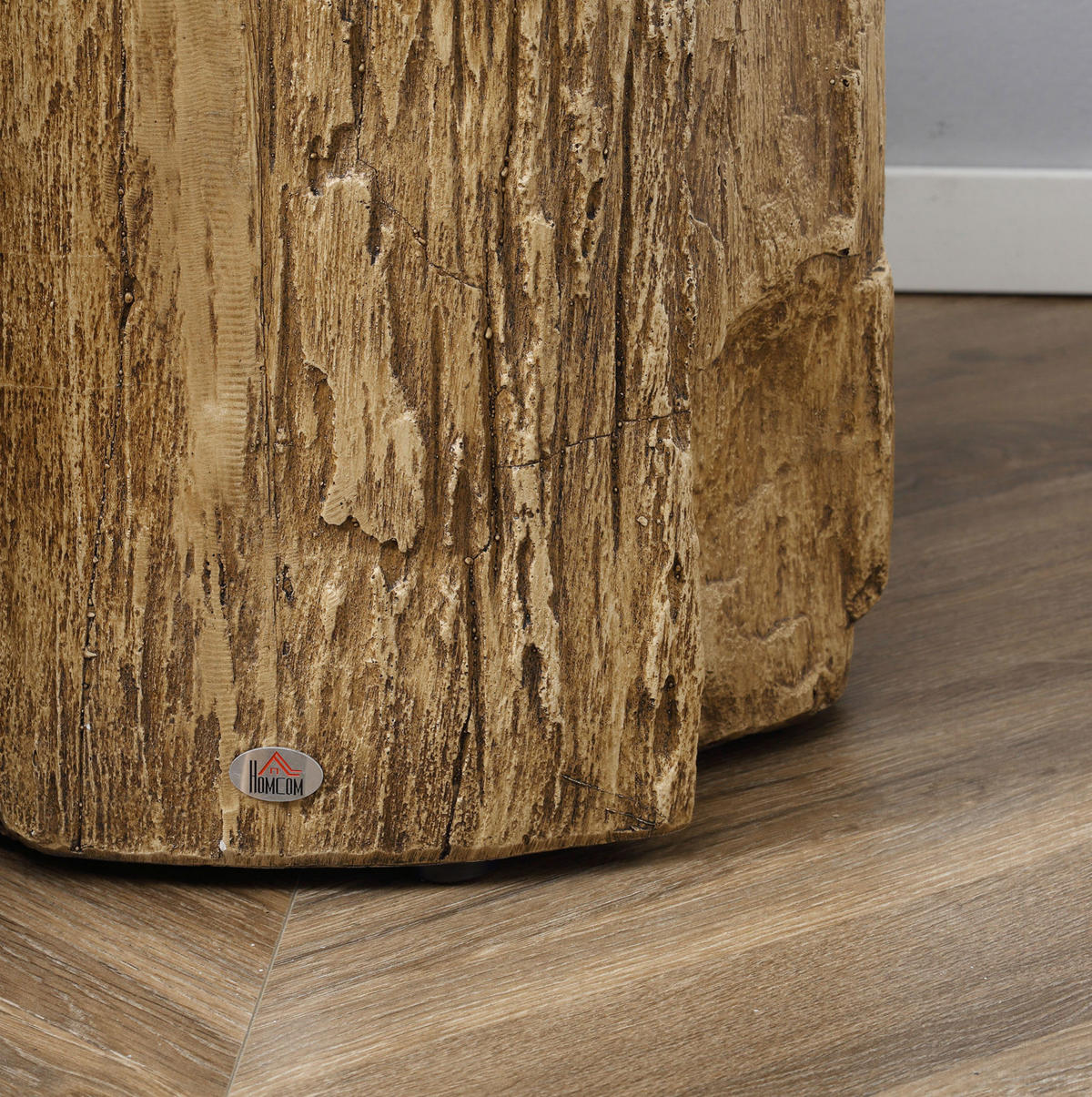 BEISTELLTISCH aus Beton 37x37x43 cm Naturholz mit verstellbaren Füßen, wasserfester Oberfläche in Baumstumpf-Optik - Naturfarben, Stein (37/37/43cm) - Modfu