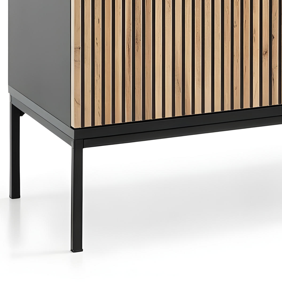 SIDEBOARD Laval K154 – Wotan-Eiche, Schwarz, mit Lamellen - Eichefarben/Eiche Wotan, Glas/Holzwerkstoff (154/83/39cm) - Komodee