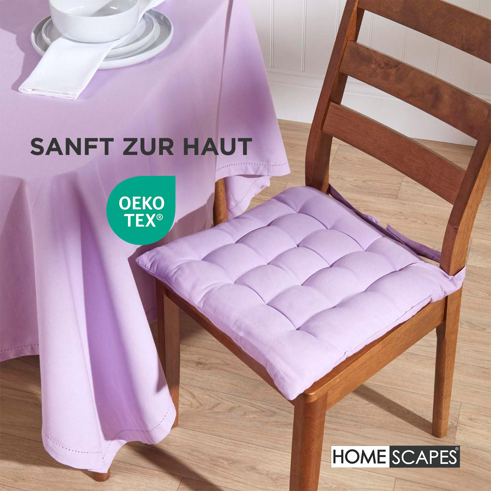 Thumbnail - Homescapes Stuhlkissen, Flieder, Textil, Quadratisch, 40x6.5x40 cm, Oeko-Tex®, Wohntextilien, Kissen, Sitzkissen