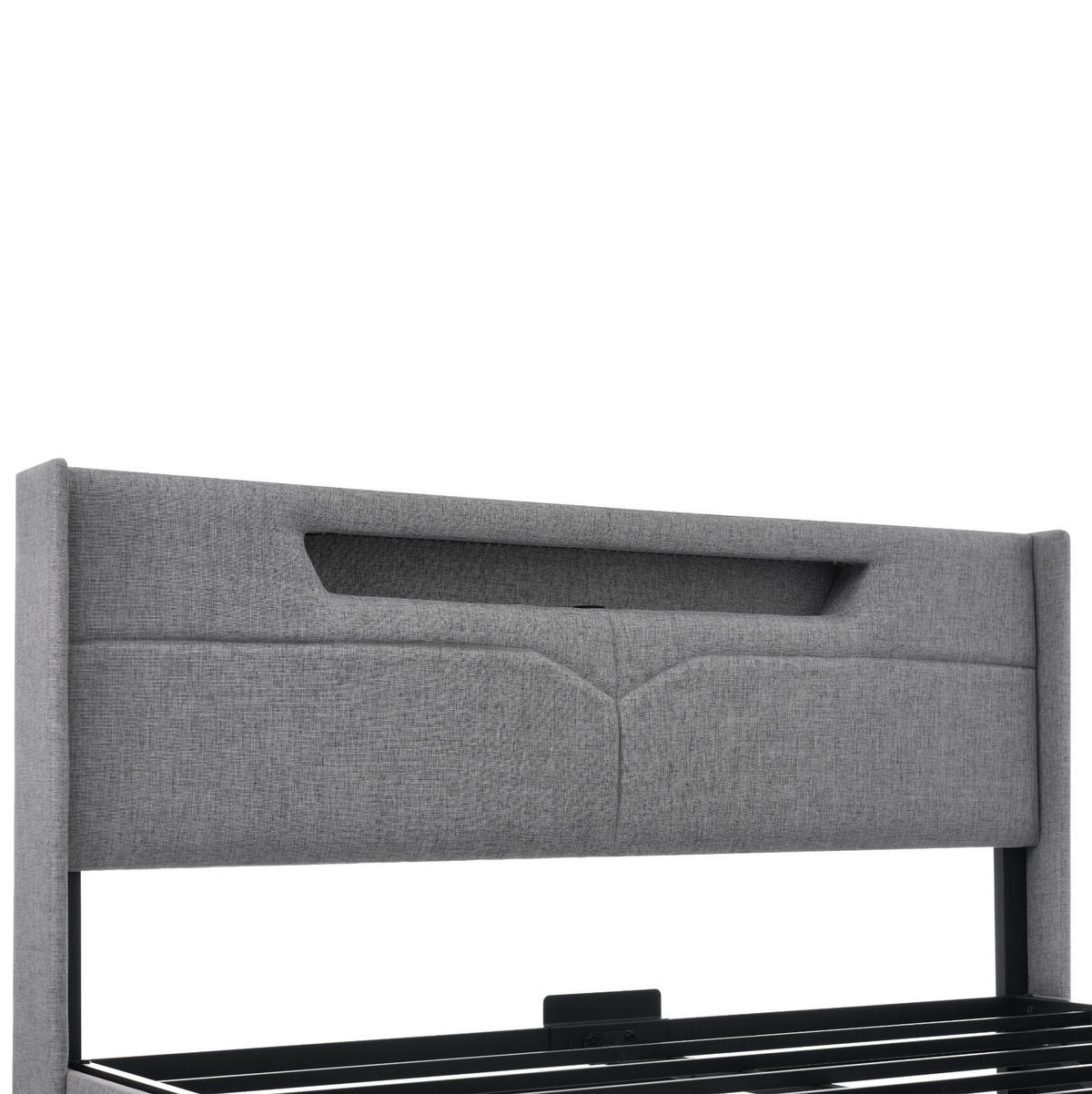 POLSTERBETT mit LED und USB/Type-C 140x200 cm Leinen Grau - Grau, Metall (140/200cm) - Meubliv