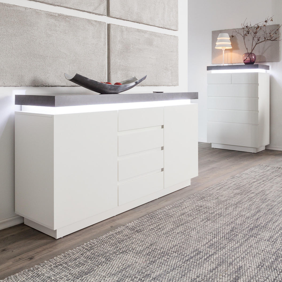 SIDEBOARD - MDF - Weiß/Grau, Holzwerkstoff (150/81/40cm) - home24