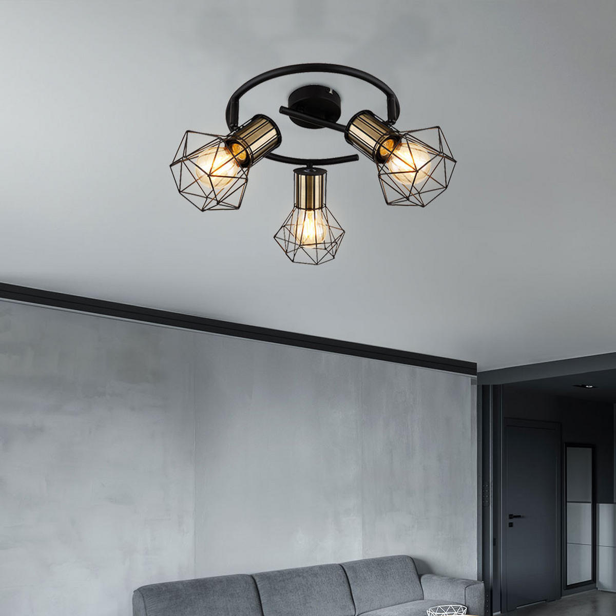 DECKENLEUCHTE PRISKA Schwarz Altmessing - Schwarz, Metall (28.5/28.5/9cm) - Globo Lighting