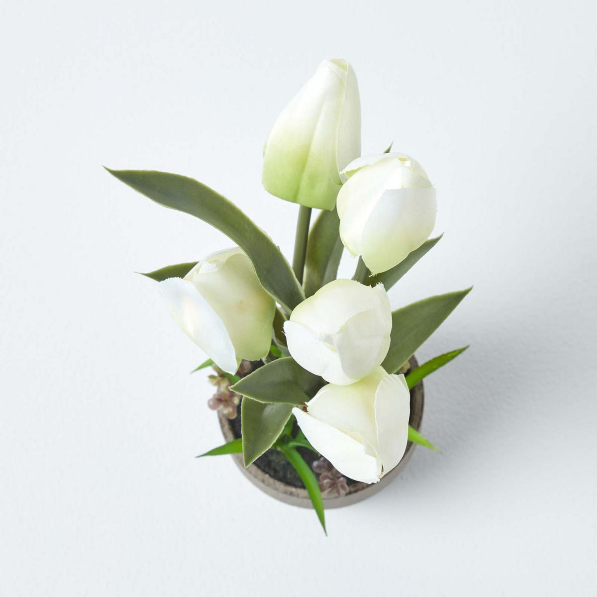 KUNSTBLUMEN Tulpen weiß im Steinoptik-Topf, 27 cm - Weiß, Kunststoff (27cm) - Homescapes