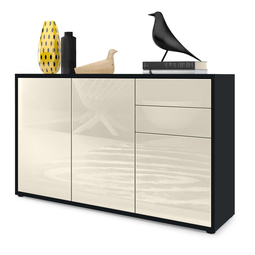 KOMMODE Ben Front in Creme Hochglanz - Creme, Holzwerkstoff (117/74/36cm) - Vladon