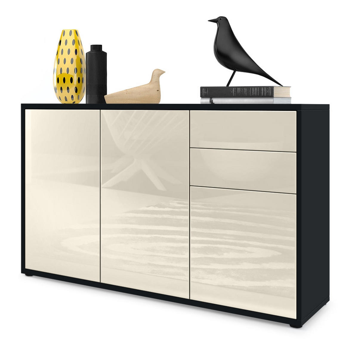 KOMMODE Ben Front in Creme Hochglanz - Creme, Holzwerkstoff (117/74/36cm) - Vladon