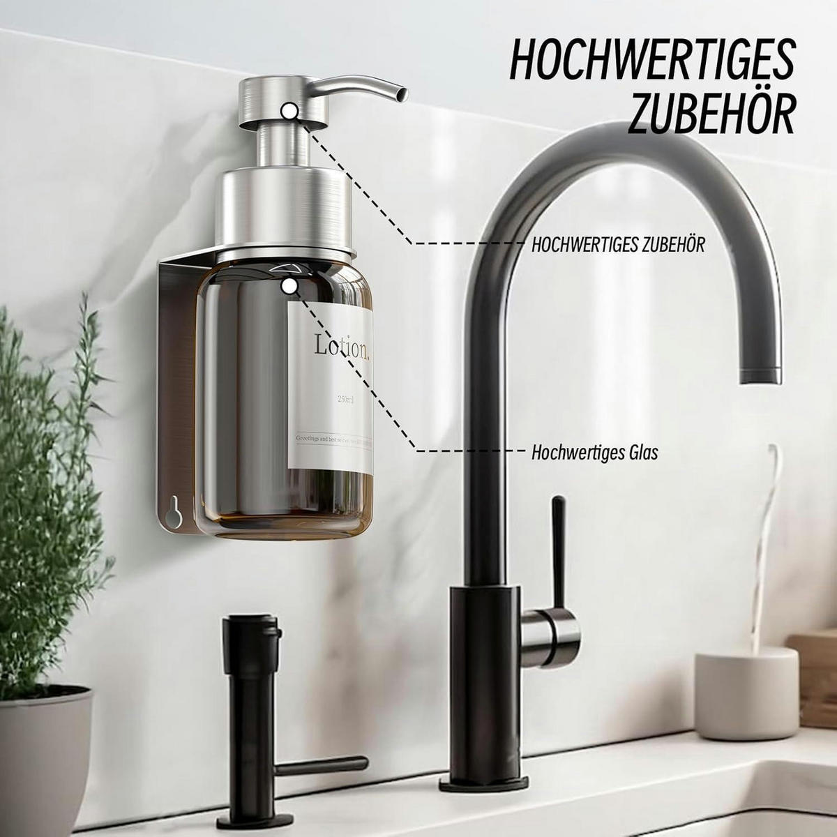 SEIFENSPENDER Glas mit Wandhalterung 250ml - Braun, Glas (6.5/16.5/7.5cm)