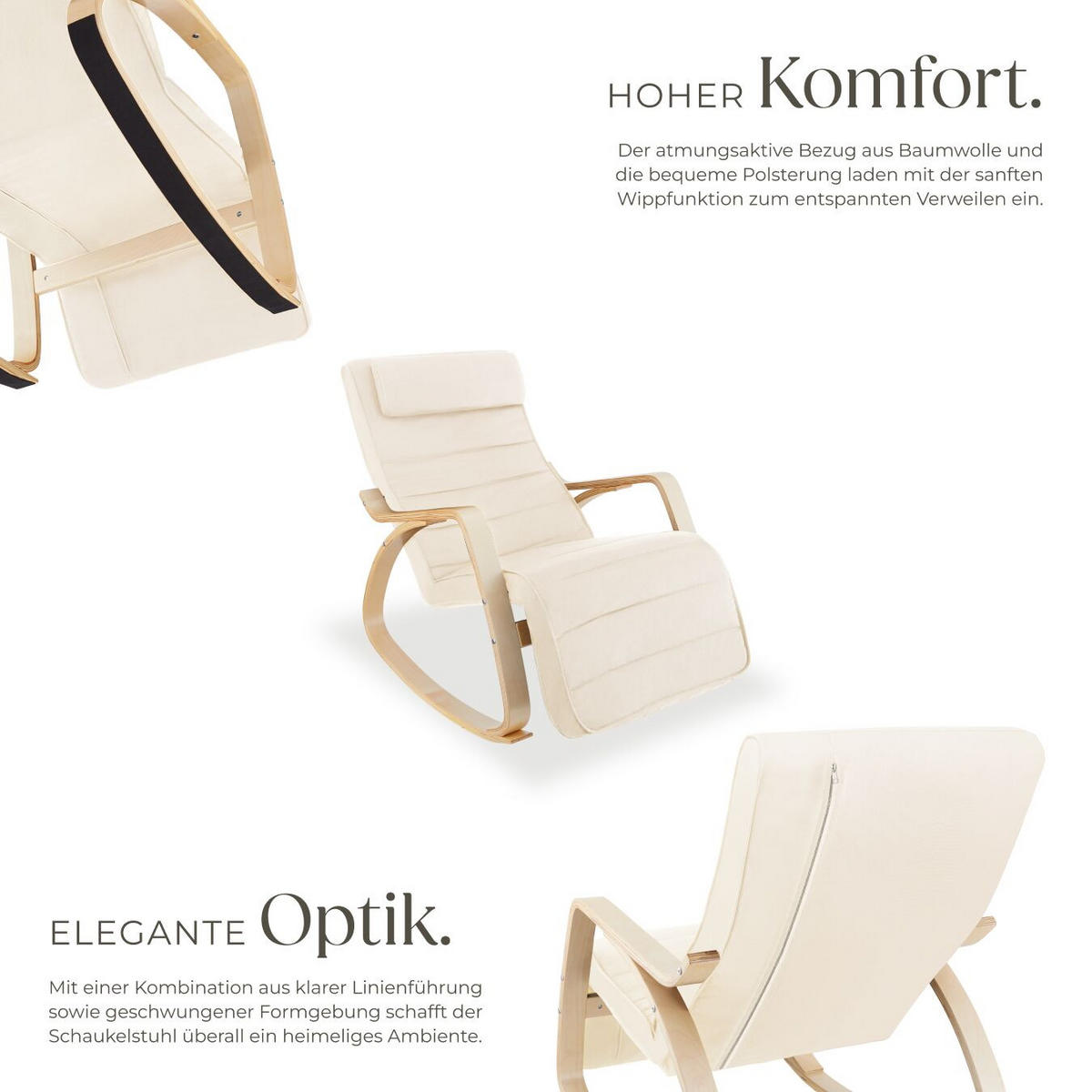 SCHAUKELSTUHL Onda,67 x 115 x 86 cm,beige - Beige, Holz (115/86/67cm) - tectake