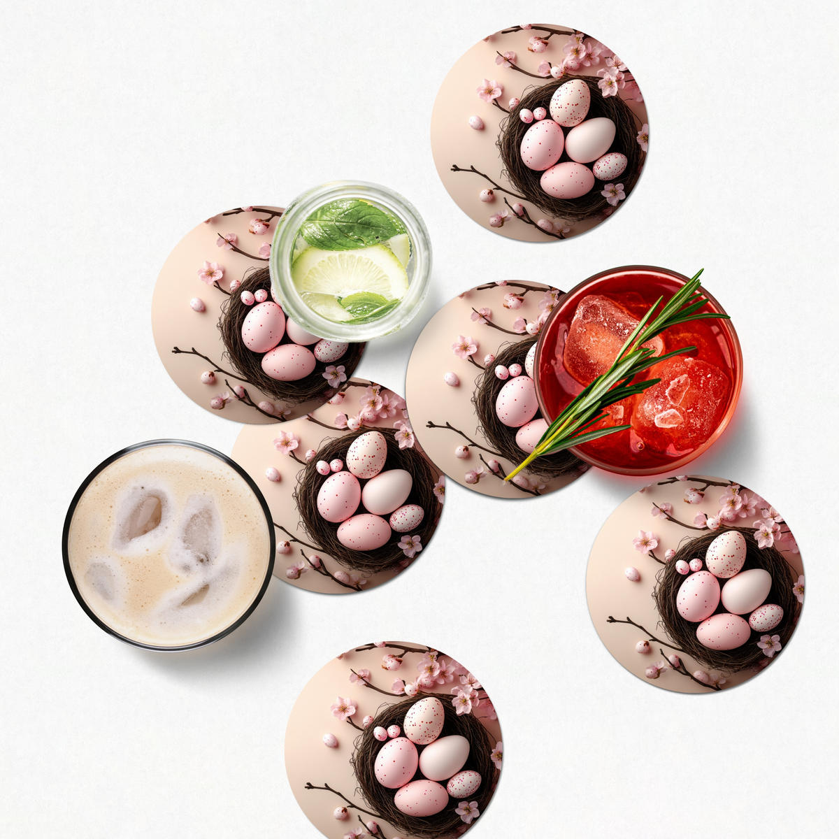 GLASUNTERSETZER Rosa - Blüten - Eier 10x10 cm - Hellrosa, Naturmaterialien (10/0.2cm) - MuchoWow