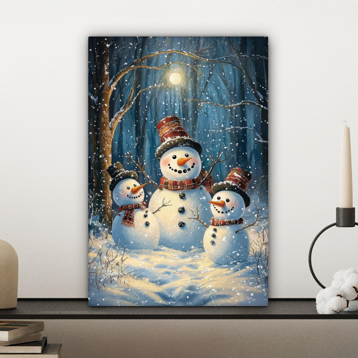 LEINWANDBILD Schneemann - Schnee - Winter - Wald Deko Wohnzimmer 20x30 cm - Hellblau, Textil (20/30cm) - MuchoWow