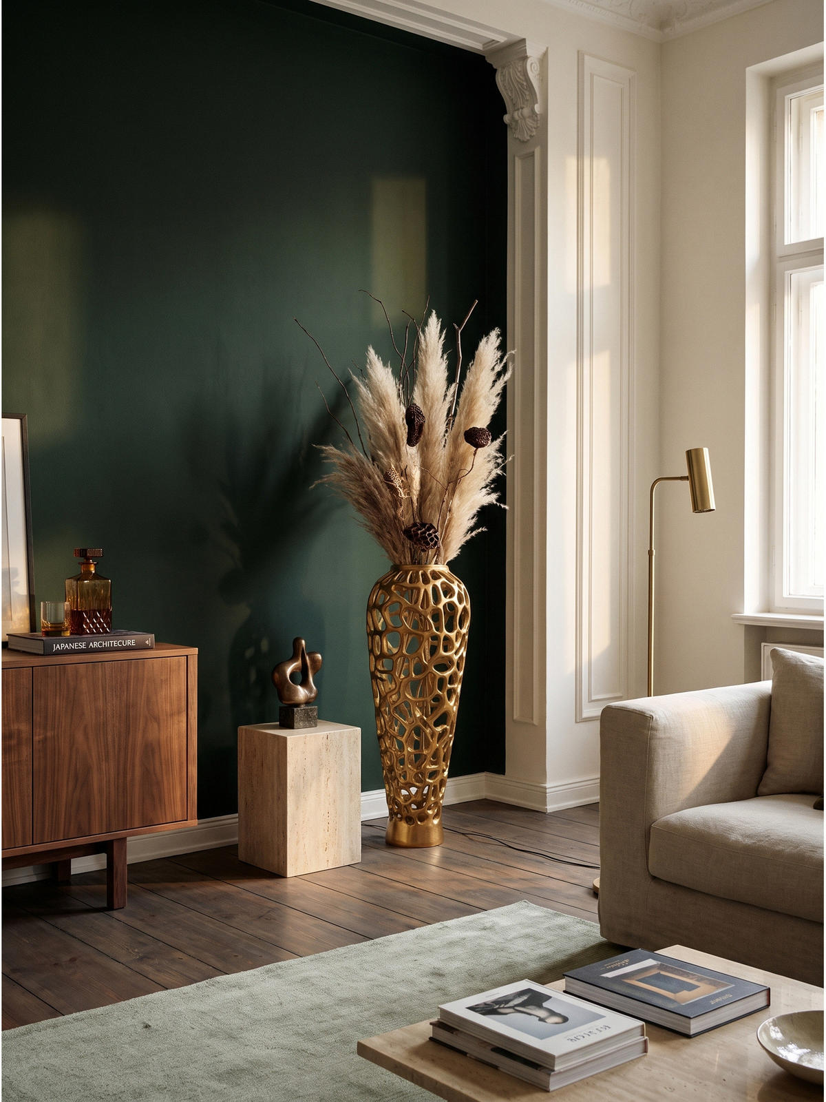 BODENVASE ASTLUX, Aluminium, handgefertigt, Gold, Ø 31 x 85 cm - Goldfarben, Metall (85cm) - KADIMA DESIGN