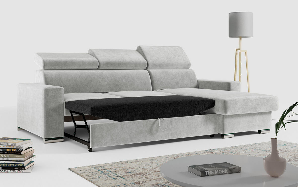ECKSOFA FOX-L Hellgrau - Silberfarben/Hellgrau, Kunststoff/Textil (242/168cm) - MKS