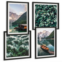 BILDER SET 4er Set - 50x50 cm & 40x60 cm Schwarzer Rahmen - Nebel auf dem Bergsee, Bootsfahrten, Nebel - Schwarz, Kunststoff (50/50cm) - TULUP