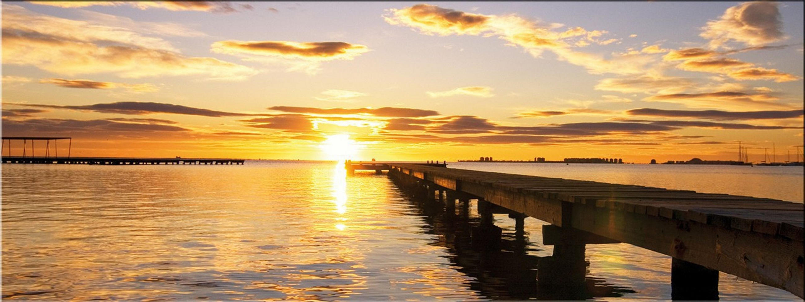 GLASBILD 80x30 cm Steg im Sonnenuntergang - Gelb, Glas (80/30cm) - artissimo