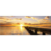 GLASBILD 80x30 cm Steg im Sonnenuntergang - Gelb, Glas (80/30cm) - artissimo