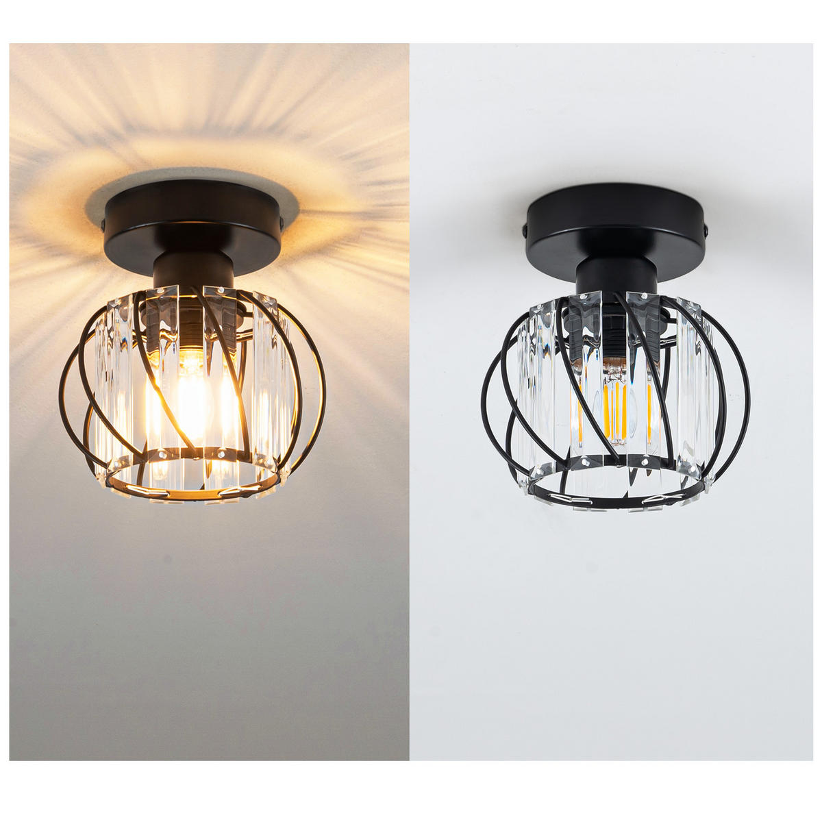 DECKENSTRAHLER Flammel 21/25/25 cm - Schwarz, Metall (21/25/25cm) - ZMH