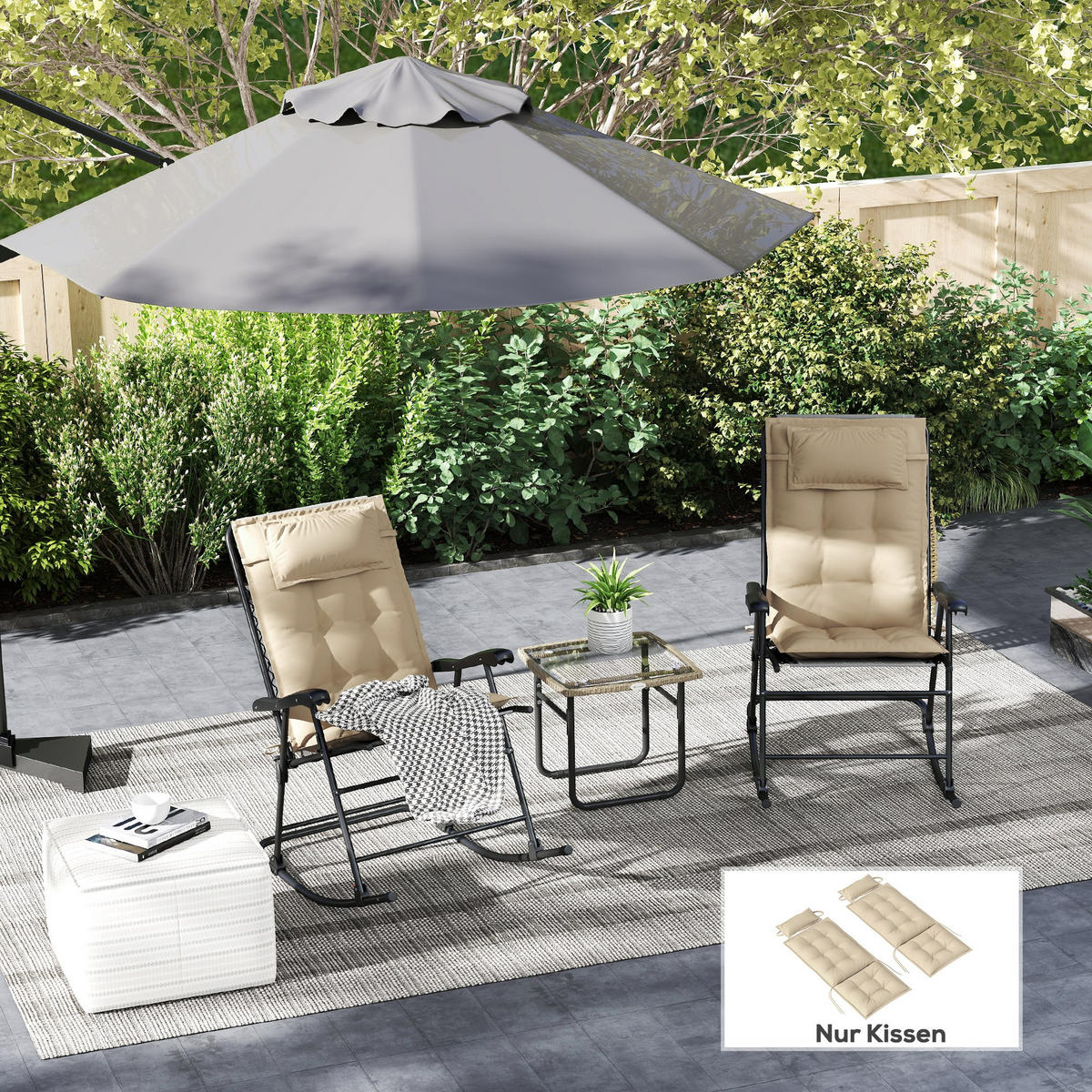 AUFLAGE 2er Set für Sonnenliege - Beige, Kunststoff (50/5/116cm) - Outsunny