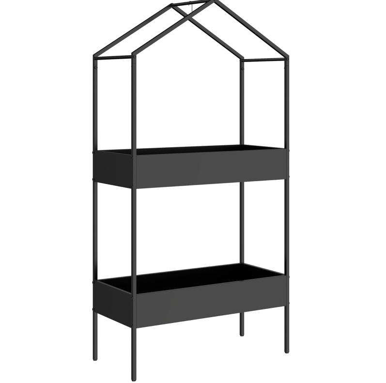 PFLANZENSTÄNDER Hausförmig Zweistufig Metall 75x35x150cm - Schwarz, Metall (35/150/75cm) - Modfu