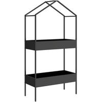 PFLANZENSTÄNDER Hausförmig Zweistufig Metall 75x35x150cm - Schwarz, Metall (35/150/75cm) - Modfu