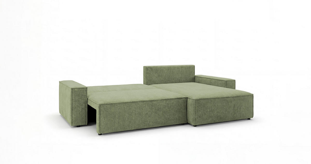 ROHOVÁ pohovka VIENNA pravá světle zelená manšestr Poso 47 - funkce spaní, úložný prostor - světle zelená, textil (285/184cm) - Cornero