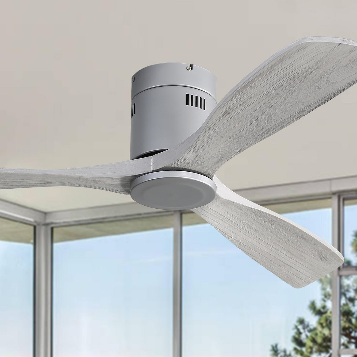 DECKENVENTILATOR DE-16313 52 Zoll mit 3 Holzflügeln & reversibel - Silberfarben, Holz/Metall (132/132/24.5cm) - ComfortXL