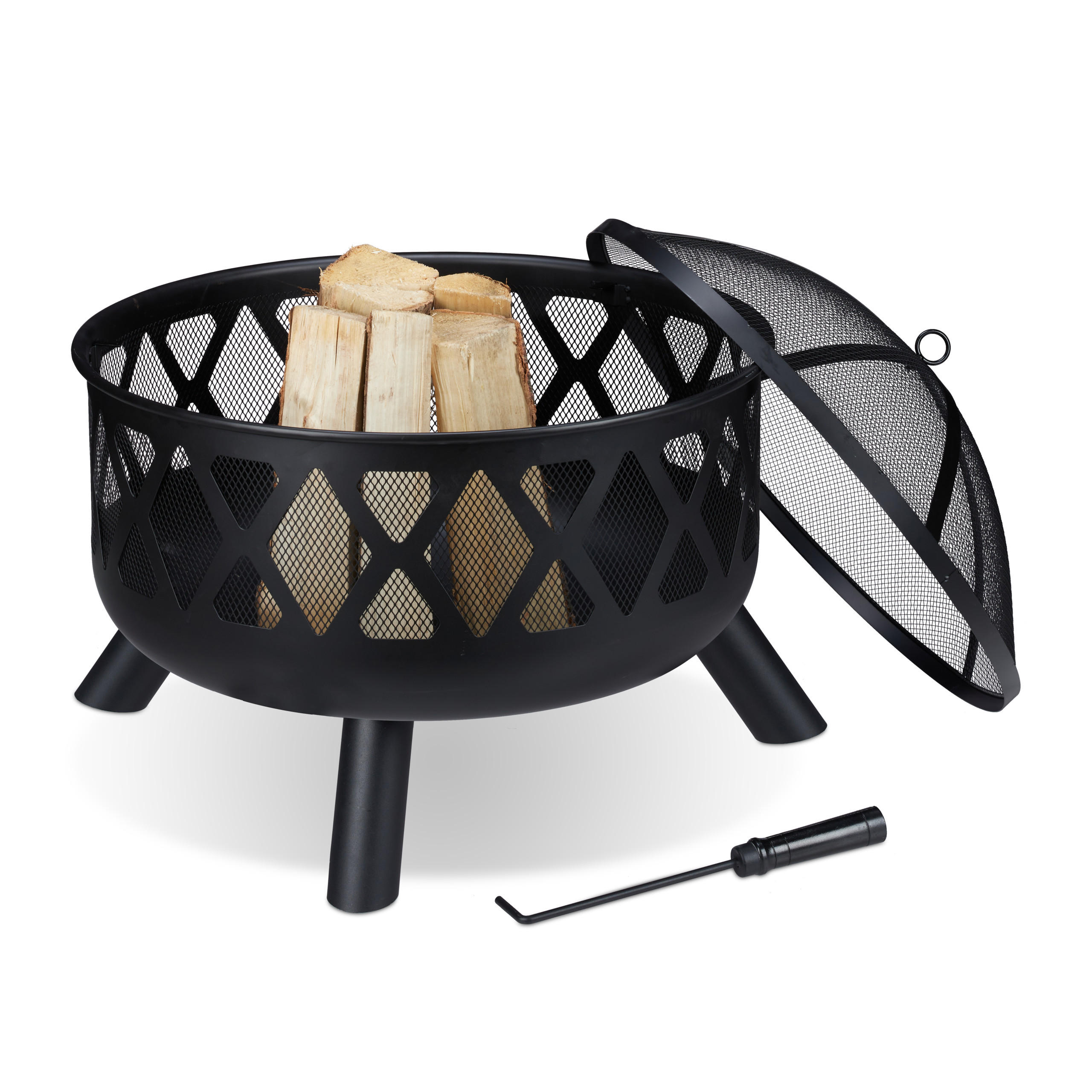 FEUERSCHALE - Schwarz, Metall (62/58/62cm) - Relaxdays