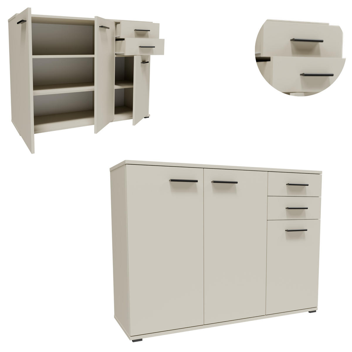 KOMMODE CR3-KD3 Kaschmir 103,4/34/73,5 cm - Kaschmir, Holzwerkstoff (103.4/73.5/34cm)