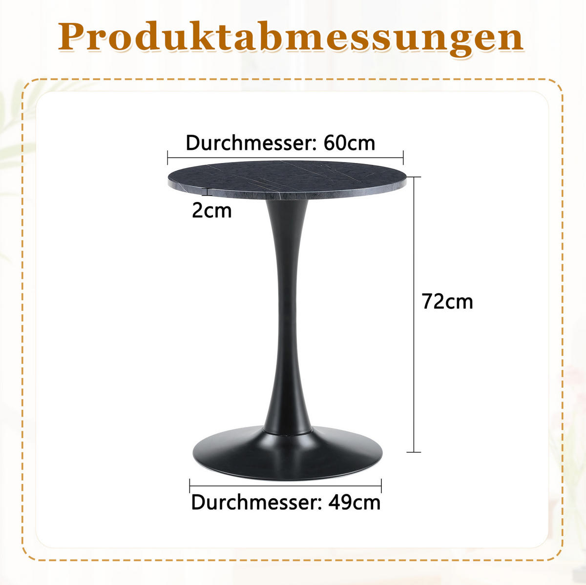 BEISTELLTISCH 60/60/72 cm in runder Form mit thermoformierter Tischplatte und Metallgestell, Schwarz - Schwarz, Holzwerkstoff (60/60/72cm) - Redom