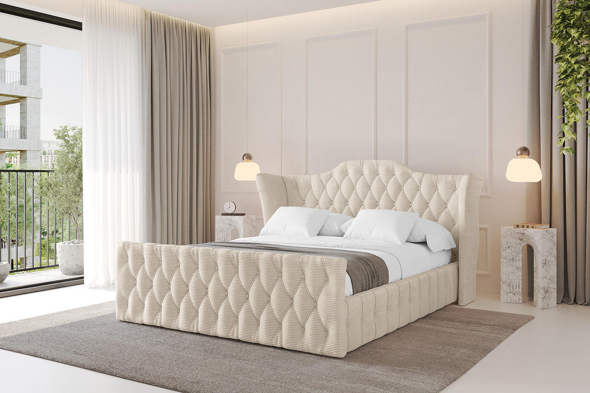 POLSTERBETT mit Bettkasten, Fußteil und Lattenrost, Boxbett mit Matratze H3/H4 - MODY-Z 180x200 Beige - Creme, Holzwerkstoff/Textil (180/200cm) - ALTDECOR