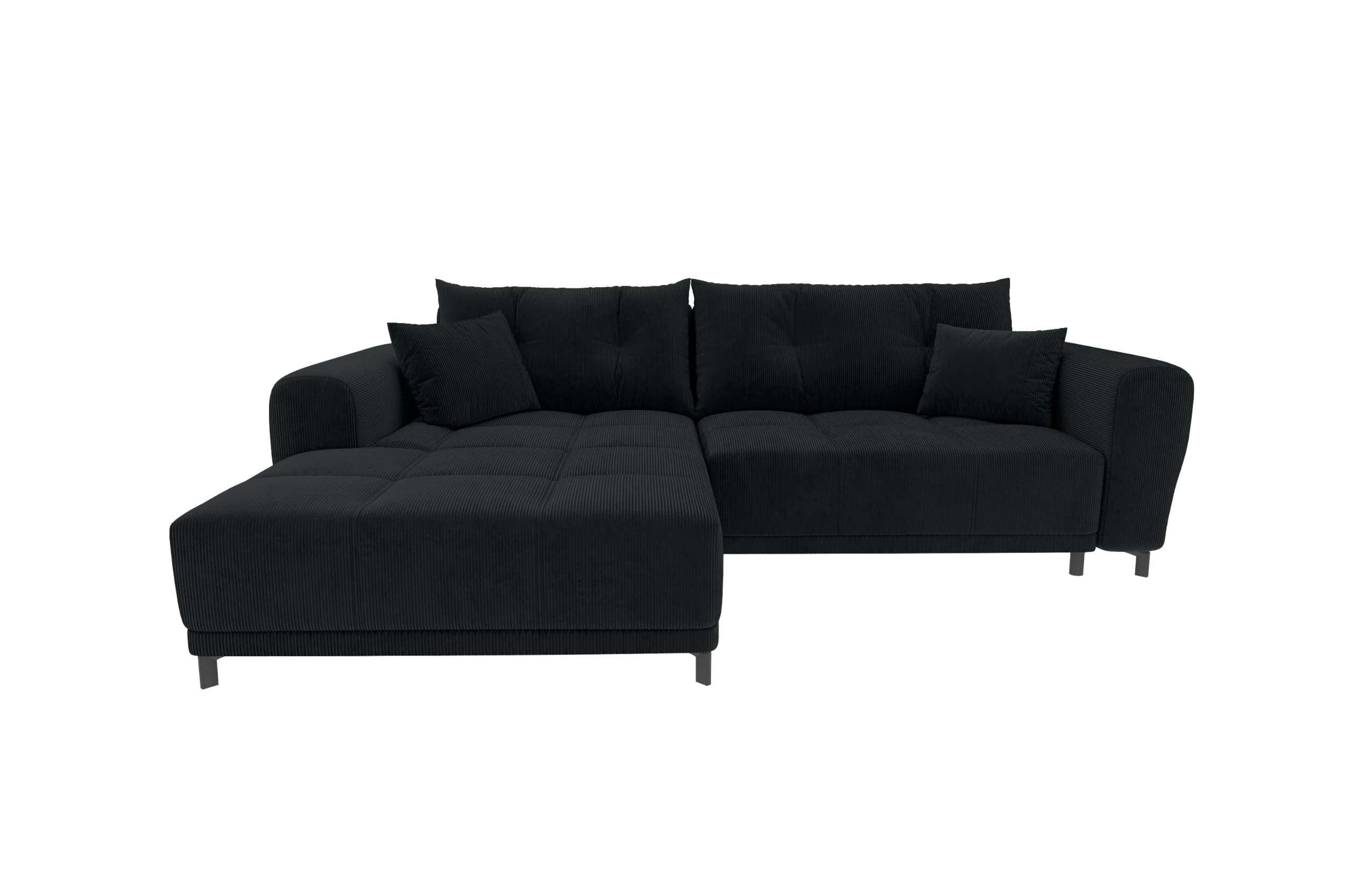 ECKSOFA Massimo Cordstoff Schwarz inkl. Schlaffunktion Links - Schwarz, Textil/Metall (246/177cm) - 99rooms