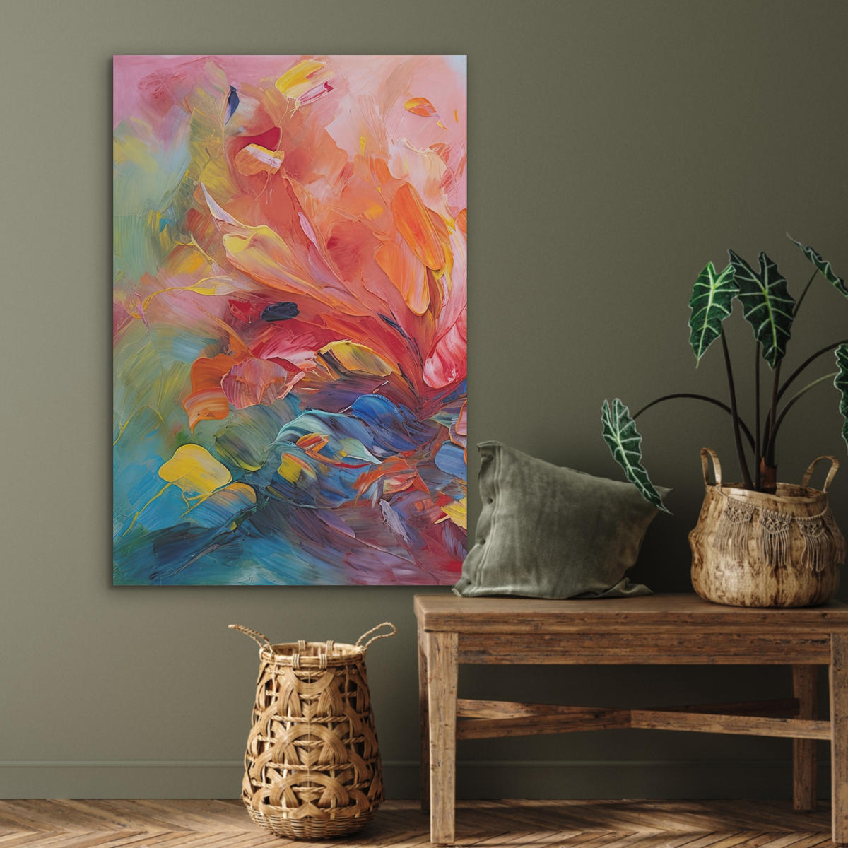 AKUSTIKBILD Ölgemälde - Kunst - Abstrakt - Farbenfroh Wanddeko 60x90 cm - Altrosa, Kunststoff (60/90/0.9cm) - MuchoWow