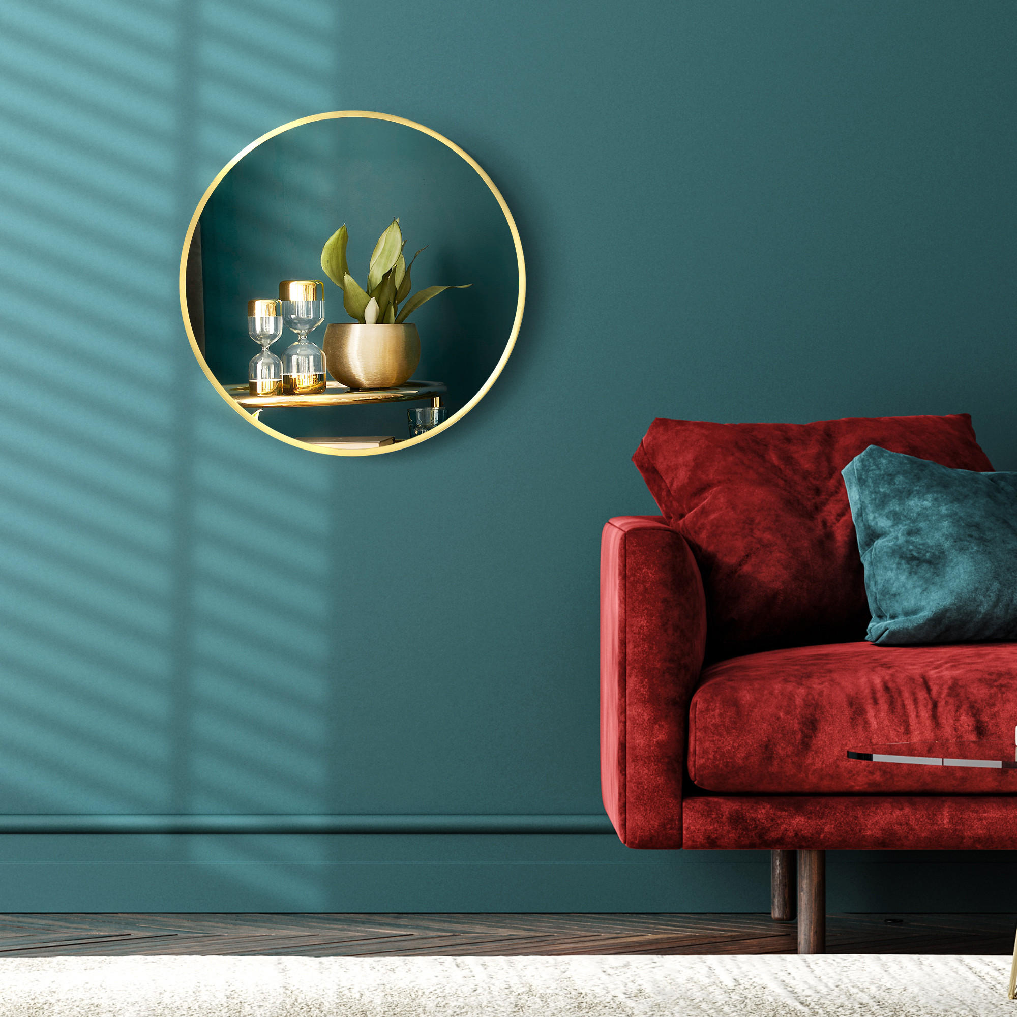 BADSPIEGEL, Gold, Ø50 cm, für Badezimmer, IP44, Gold, Alu - Goldfarben, Glas (2/50/50cm) - Kleankin