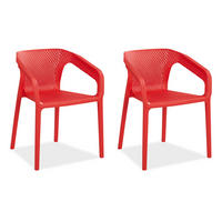 GARTENSTUHL 2er-Set Kunststoff Rot mit Armlehnen - Rot, Kunststoff (110/75/54cm) - Homestyle4u