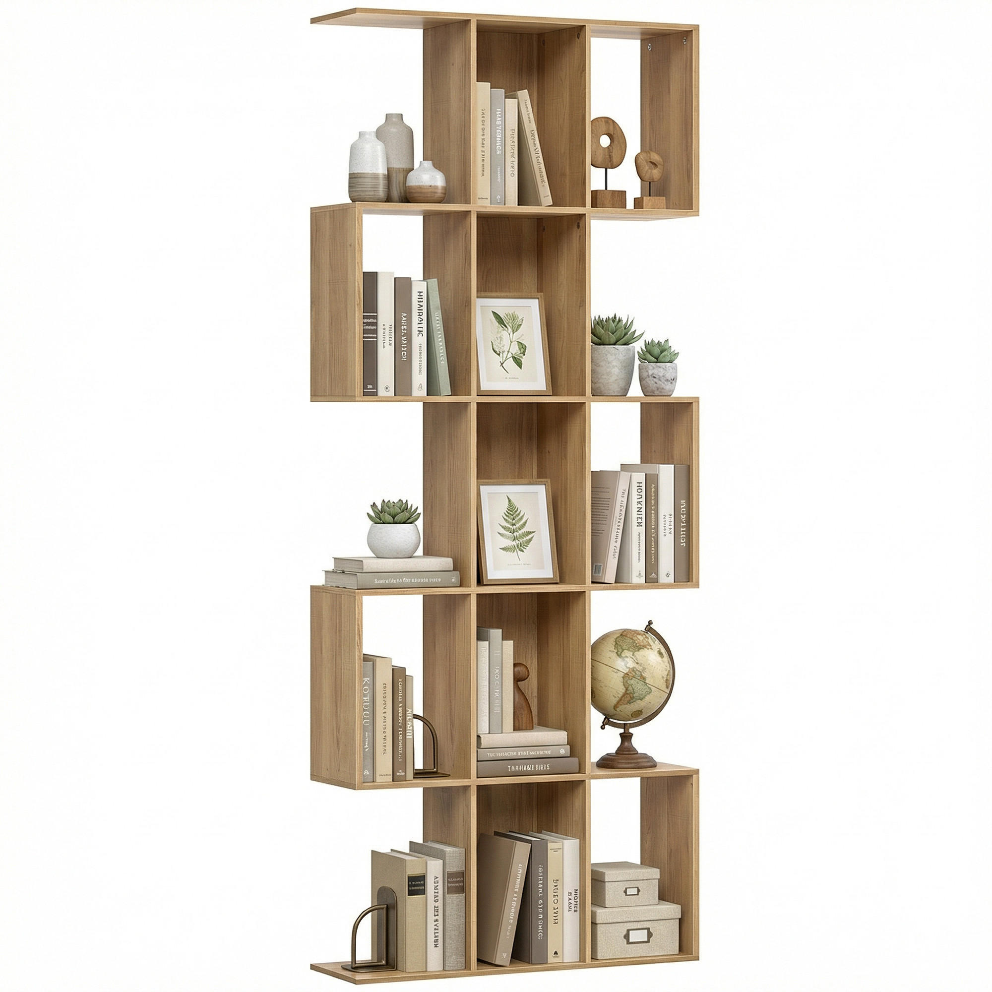 REGAL DE-15564 80/24/200 cm, S-Form mit 15 Fächern Eiche - Eichefarben, Holzwerkstoff (80/200/24cm) - ComfortXL