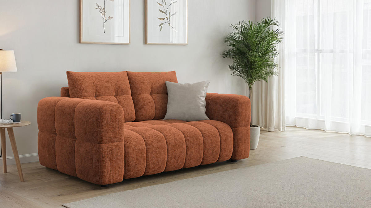 SOFA CLOUDI 2-Sitzer, rostrot - Schwarz/Orange, Holz/Textil (181/89/104cm) - Courtois Laville