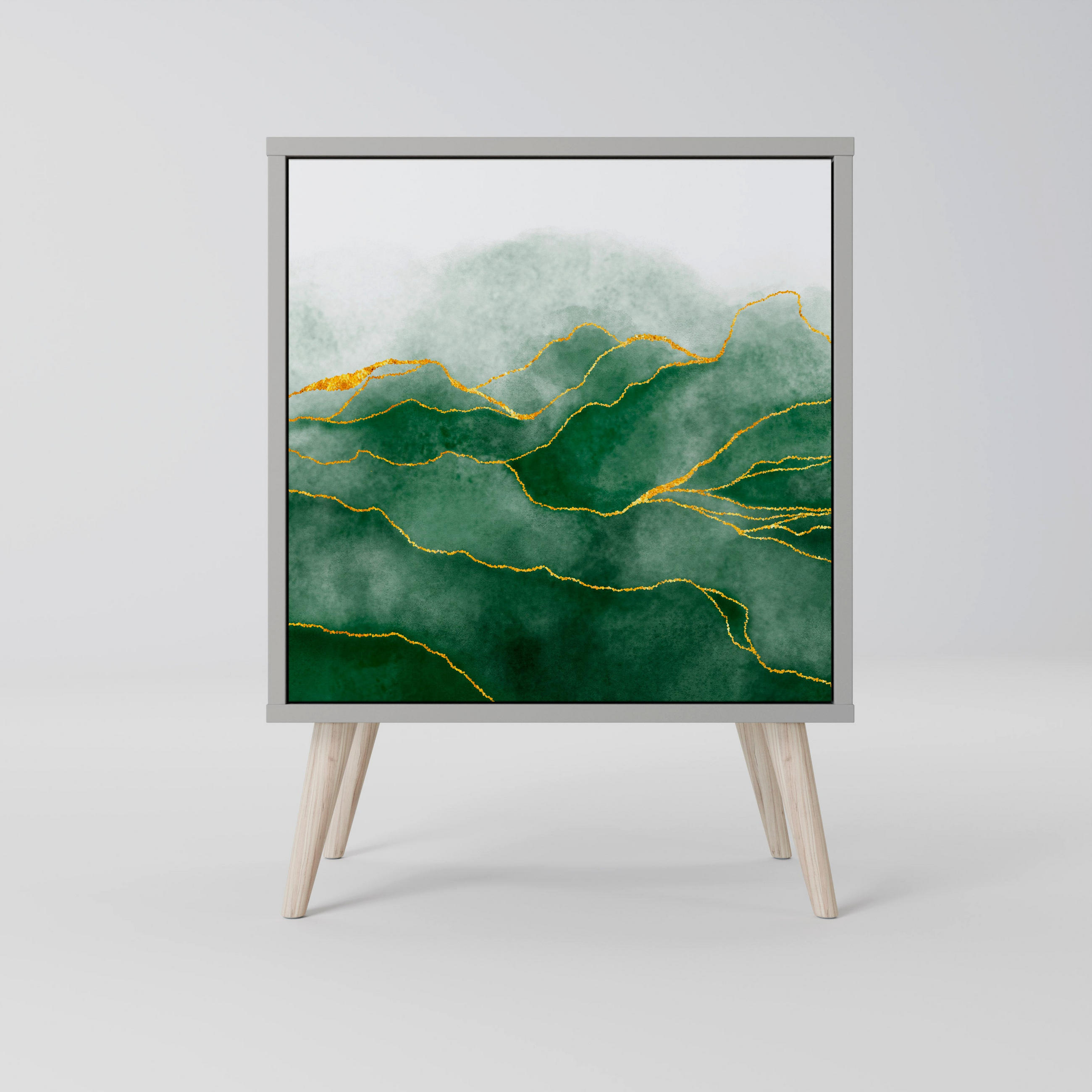 SIDEBOARD EXPENSIVE NATURE, Grau, 57,5x42x77,5 cm, Schräge Buchenholzfüße - Buchefarben/Multicolor, Holzwerkstoff/Buchenholz (57.5/77.5/42cm) - SpaceRebels