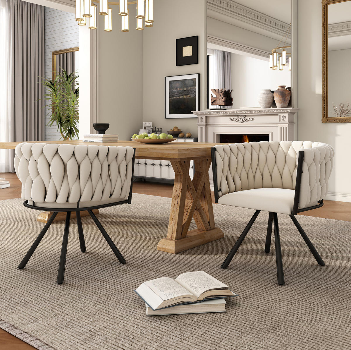 ESSZIMMERSTUHL 2er-Set Beige mit 360°-Drehfunktion - Beige, Textil (59/72/54cm) - MIVRAY