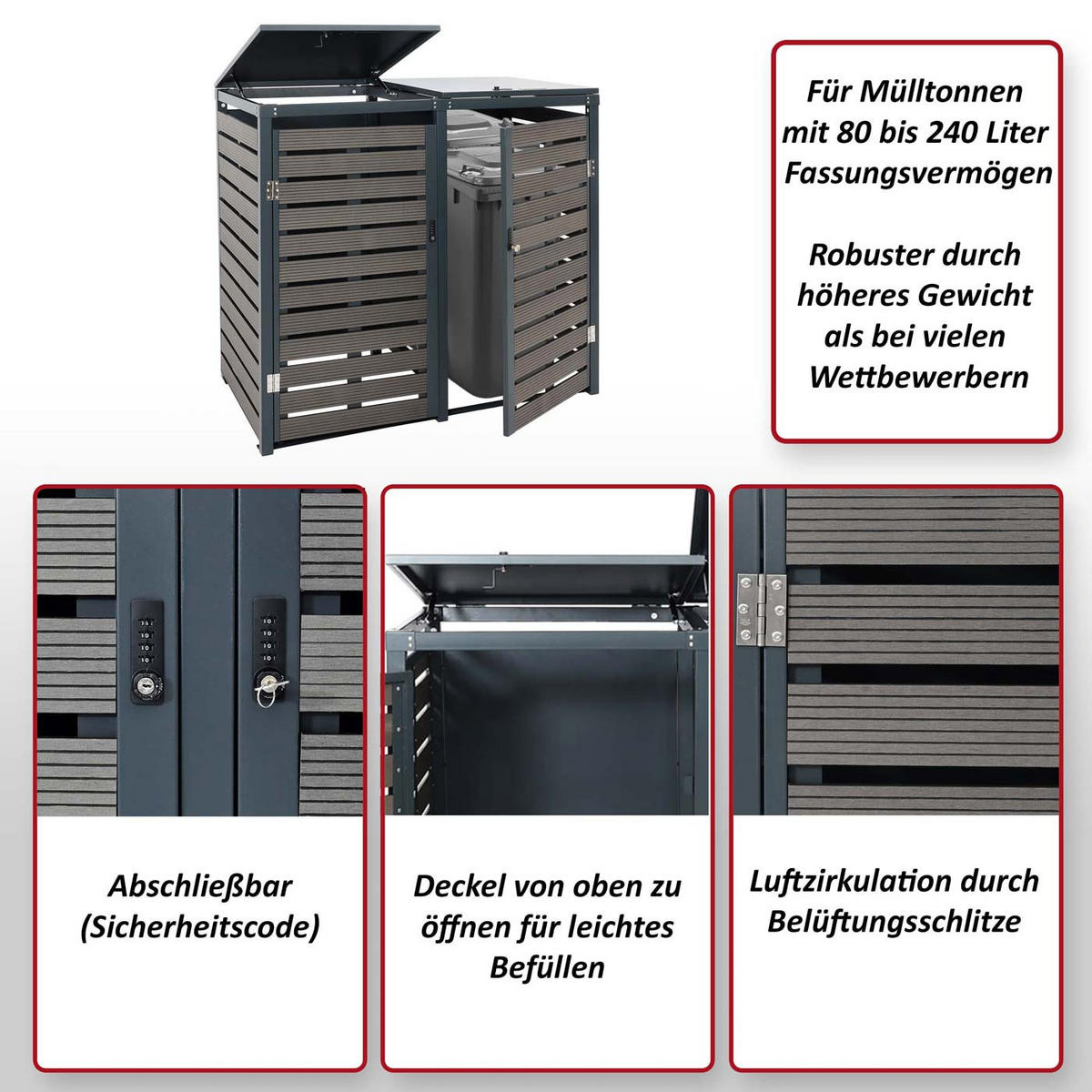 2ER-/4ER-MÜLLTONNENVERKLEIDUNG Anthrazit - Anthrazit, Metall (140/119/102cm) - MCW